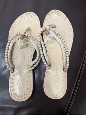 Free People Cream Beaded Tassel Toe-Post Sandals